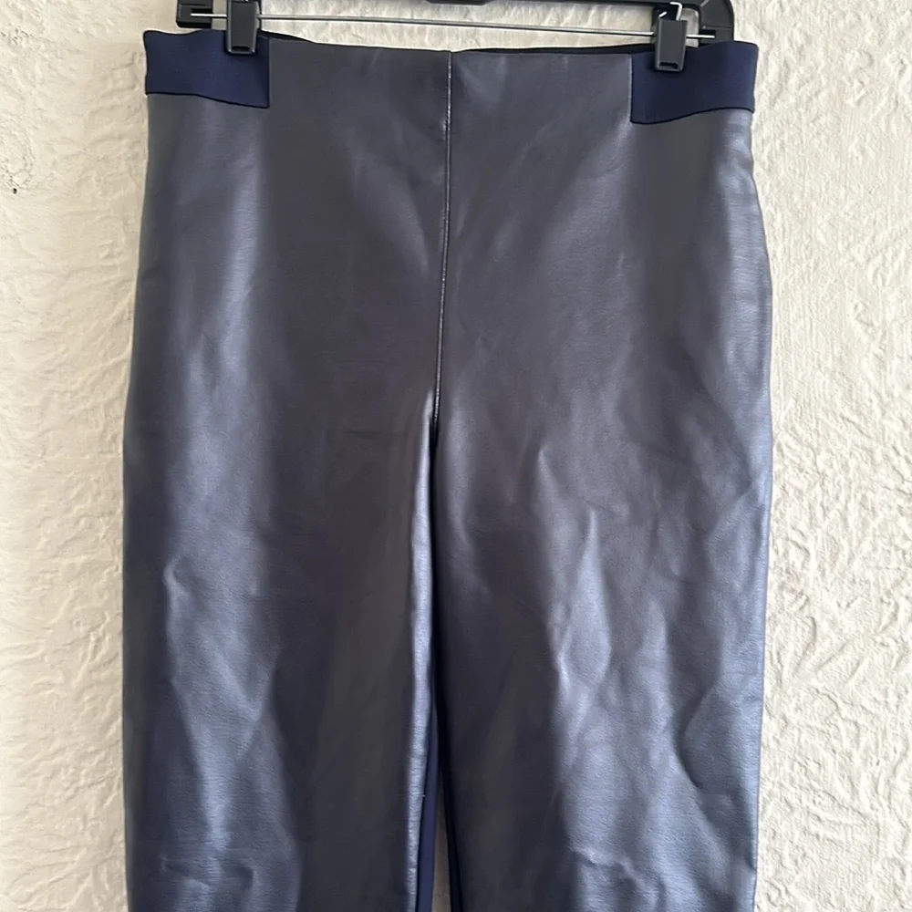 Betabrand Skinny-Leg Jett Dress Pant Yoga Pants Faux Leather Dark Blue LONG L